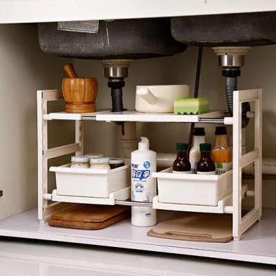 2-layer Storage Stainless Steel Bathroom Basket Storage Shelf Kitchen Rack Unit Under Sink Organizer